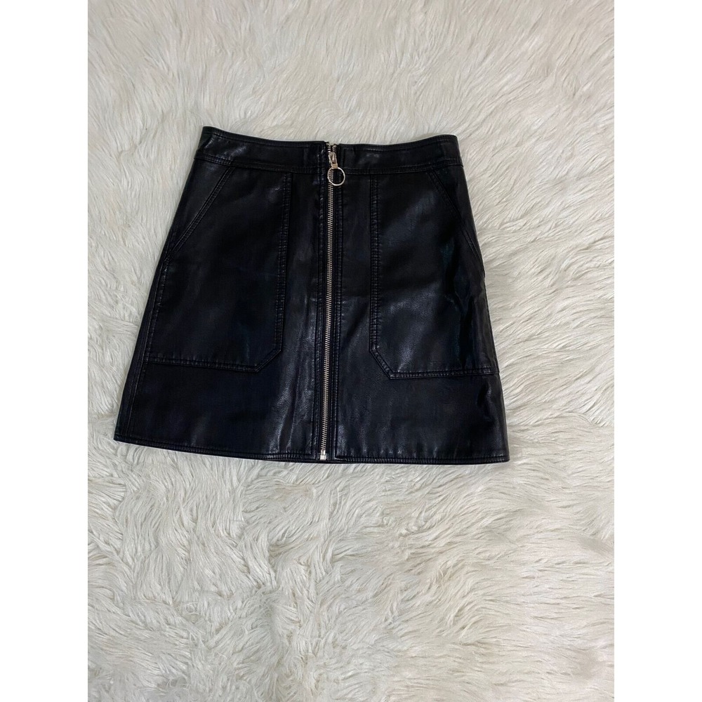 Yo Yo Black Leather Full Zip Short A-line‎ Skirt M